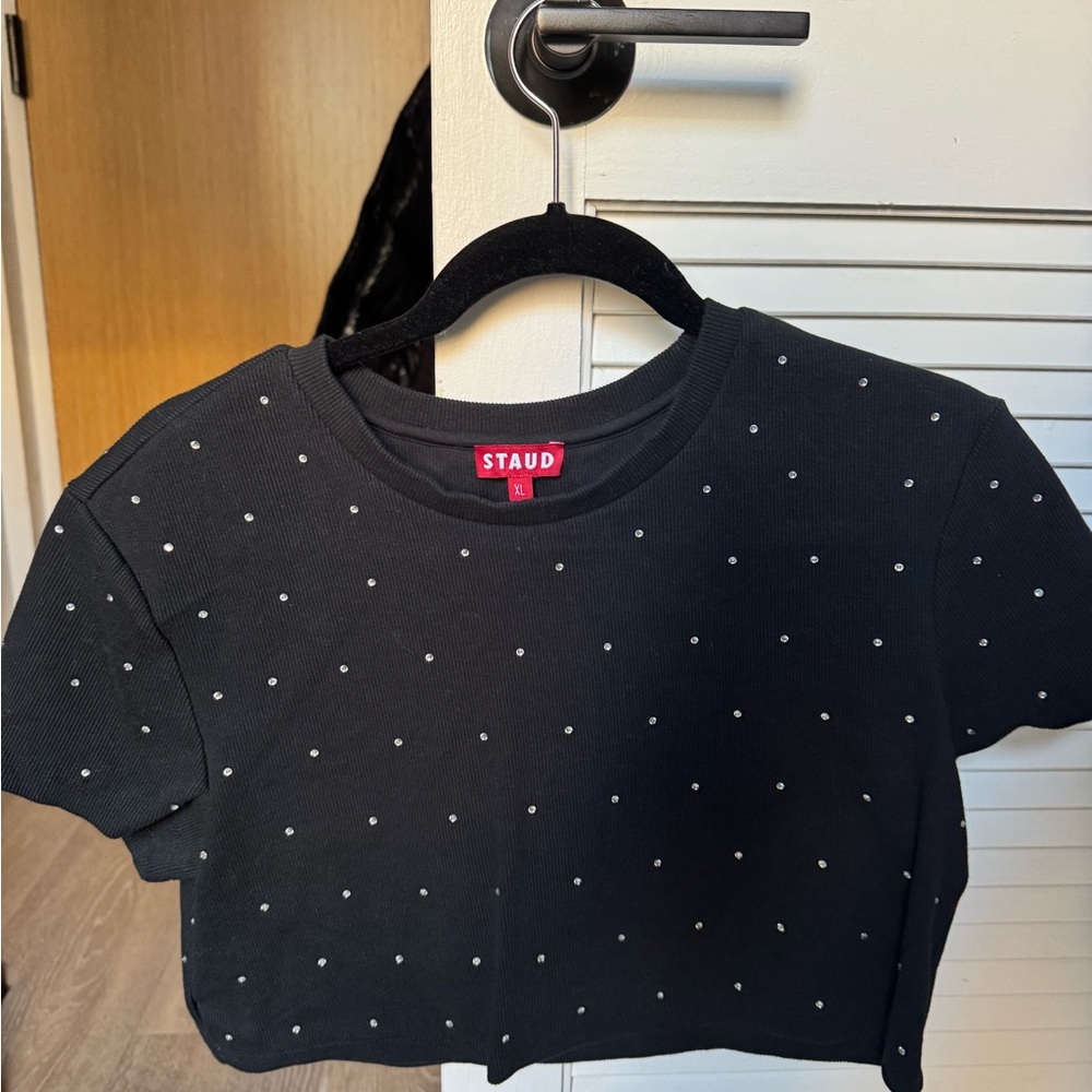 Staud Black Tee with Rhinstones